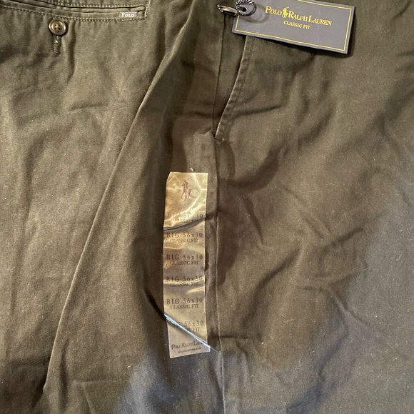Big Men’s 56B x 30 Black Pants Classic Fit Polo Ralph Lauren Cotton Flat Front - Picture 3 of 5